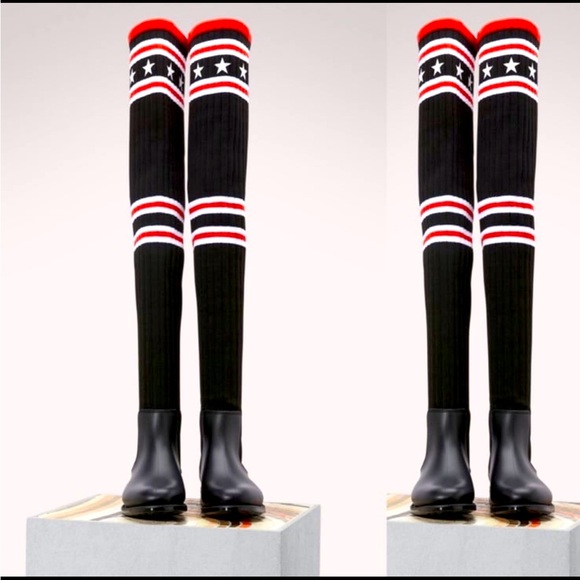 Givenchy Knit Fabric and Rubber Storm Rain Boots Womens - Picture 1 of 11